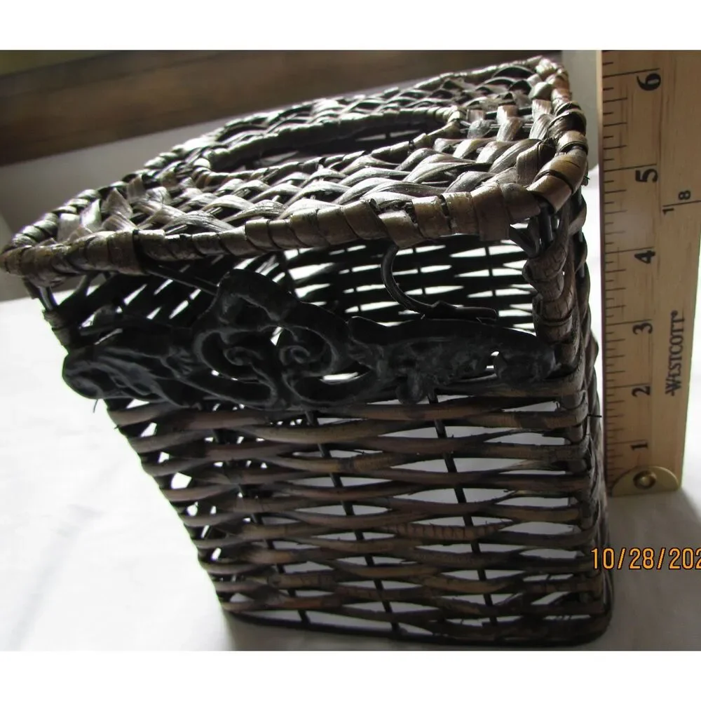Wicker tissue box holder dark brown metal design